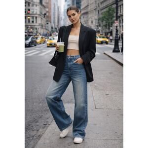 Vintage Style Wide Leg Jeans Size S Light Wash Y2K Baggy 90s Style